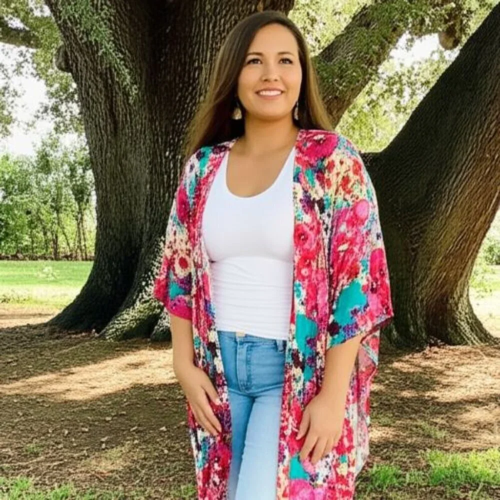 Umgee Multi Colored Floral Kimono - Picture 1 of 7